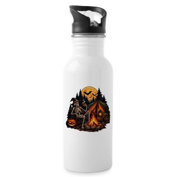 Skelett Camping: Gemütlich bis in die Knochen! - Trinkflasche mit integriertem Trinkhalm - Weiß - Rechts