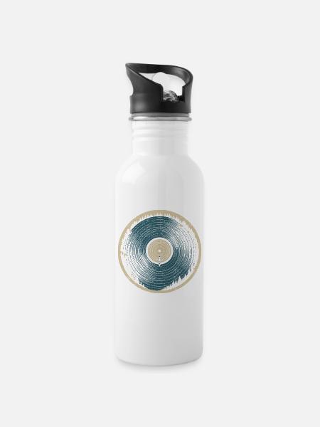 Naturvinyl – Kanu und Wald - Trinkflasche mit integriertem Trinkhalm - Weiß