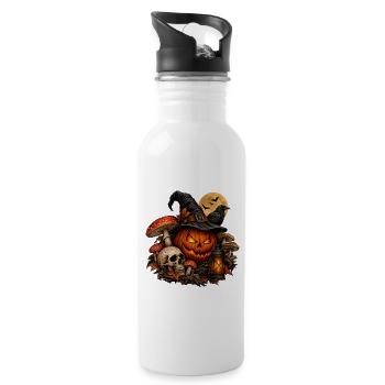 Dunkle Magie: Exklusives Halloween-Design - Trinkflasche mit integriertem Trinkhalm - Weiß - Rechts
