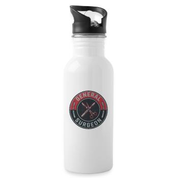 Vintage-Abzeichen der gekreuzten Skalpelle des Allgemeinchirurgen - Trinkflasche mit integriertem Trinkhalm - Weiß - Rechts