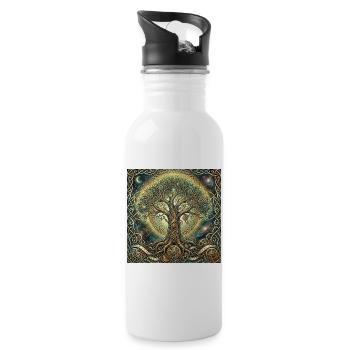 Zeitbaum und Nebel - Trinkflasche mit integriertem Trinkhalm - Weiß - Rechts