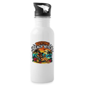 Resting Beach Witch Tropisches lustiges Halloween - Trinkflasche mit integriertem Trinkhalm - Weiß - Rechts