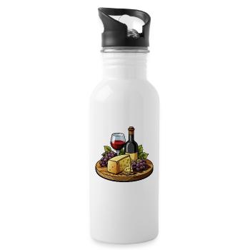 Wein und Käse - Trinkflasche mit integriertem Trinkhalm - Weiß - Rechts