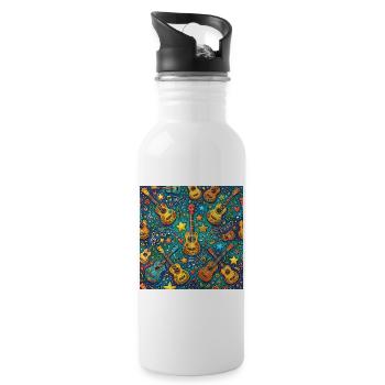Psychedelische Gitarre Im 60er Hippie Stil - Trinkflasche mit integriertem Trinkhalm - Weiß - Rechts