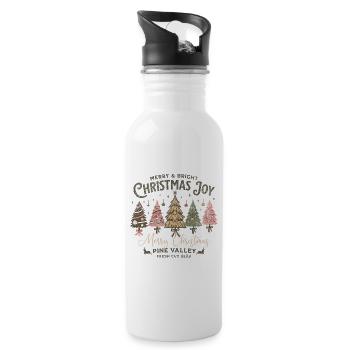 Merry Christmas Joy Tannenbaum Vintage Geschenk - Trinkflasche mit integriertem Trinkhalm - Weiß - Rechts