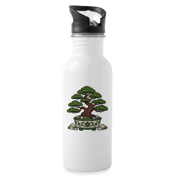Bonsai Baum Schale Steine Zen Natur Vektor Shirt - Trinkflasche mit integriertem Trinkhalm - Weiß - Rechts