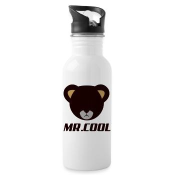 Bärenkopf Logo MR Lodol - Trinkflasche mit integriertem Trinkhalm - Weiß - Rechts