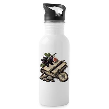Botanisches Reisebuch - Trinkflasche mit integriertem Trinkhalm - Weiß - Rechts