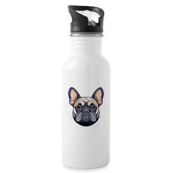 Französischer Bulldoggenkopf - Trinkflasche mit integriertem Trinkhalm - Weiß - Rechts