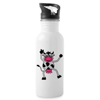 Lustige Kuh Comic Cartoon Rindvieh Peace Zeichen - Trinkflasche mit integriertem Trinkhalm - Weiß - Rechts