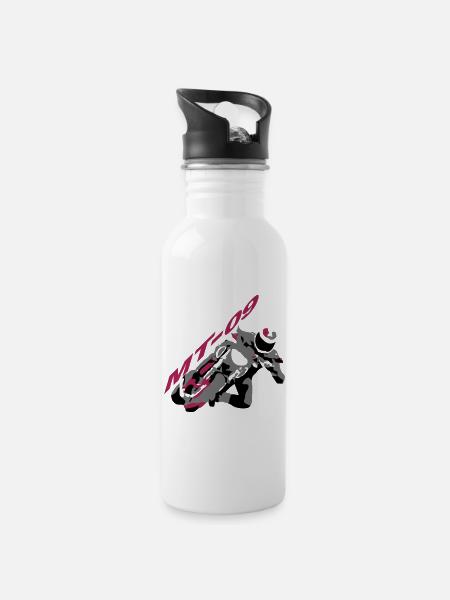 MT-09schrift - Trinkflasche mit integriertem Trinkhalm - Weiß