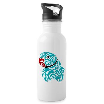Blue ringneck parrot tattoo - Water bottle with straw - white - Right
