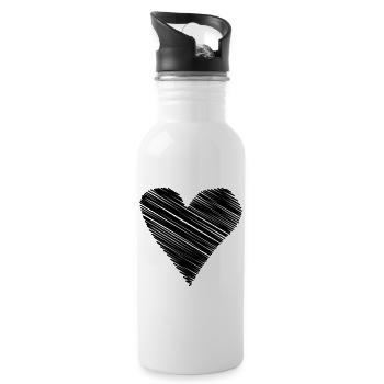 heart scribble drawing minimal love love lines - Water bottle with straw - white - Right