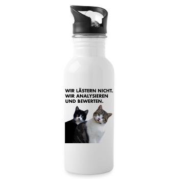 Wir lästern nicht. Wir analysieren und bewerten. - Trinkflasche mit integriertem Trinkhalm - Weiß - Rechts