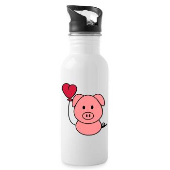 Schweinchen mit Herzballon - Trinkflasche mit integriertem Trinkhalm - Weiß - Rechts