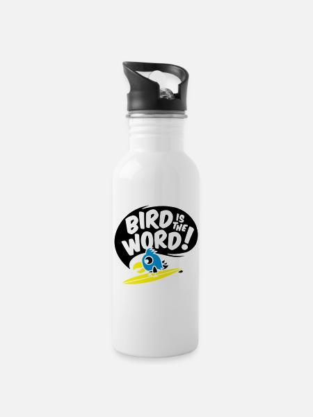 surfing bird - bird is the word - surfin bird - Water bottle with straw - white