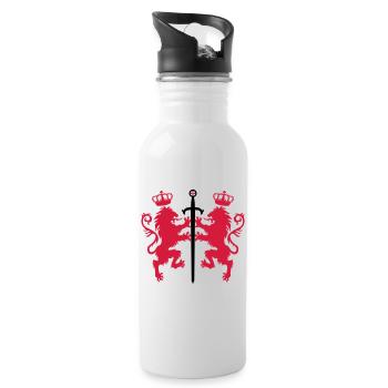 2 Loewen + sword crown heraldic animals 2c - Water bottle with straw - white - Right