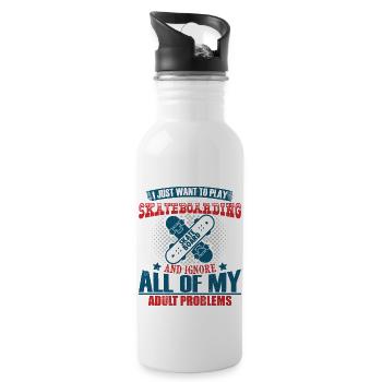 I Just want to play Skateboarding - lustig skater - Trinkflasche mit integriertem Trinkhalm - Weiß - Rechts