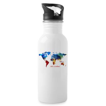 Lets explore! Weltkarte - Trinkflasche mit integriertem Trinkhalm - Weiß - Rechts