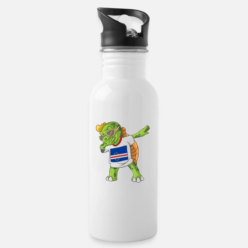 Cabo Verde Dabbing turtle - Water bottle with straw - white