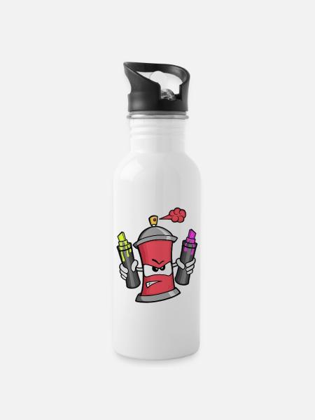 Graffiti Spray Can (red) - Trinkflasche mit integriertem Trinkhalm - Weiß