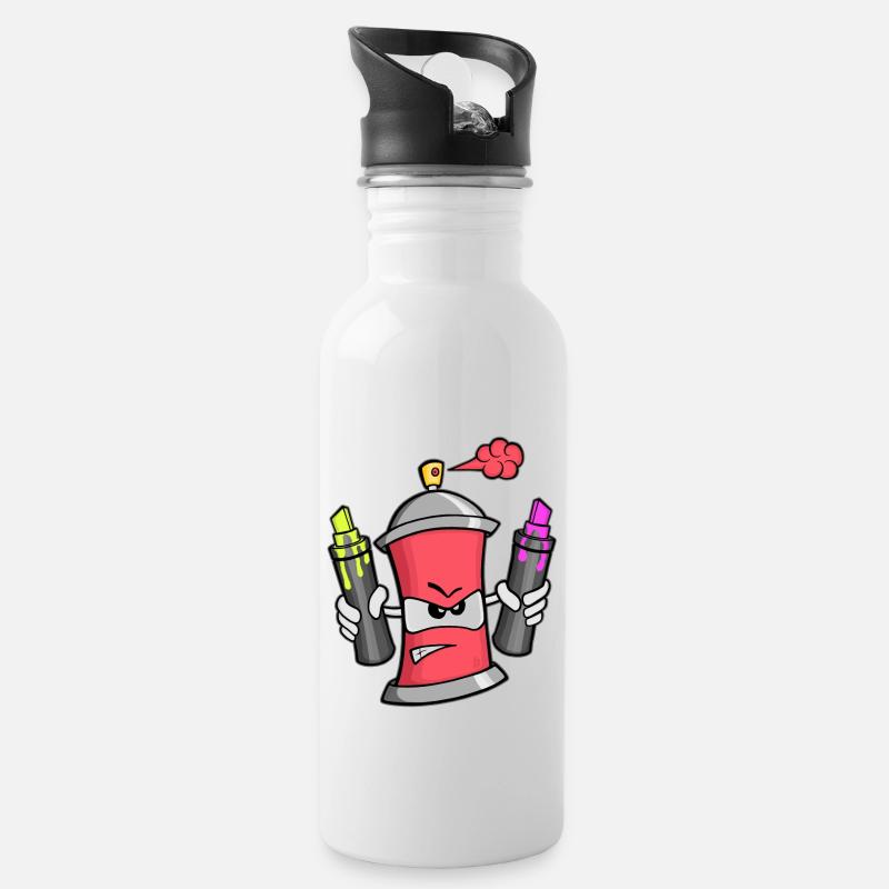 Graffiti Spray Can (red) - Trinkflasche mit integriertem Trinkhalm - Weiß