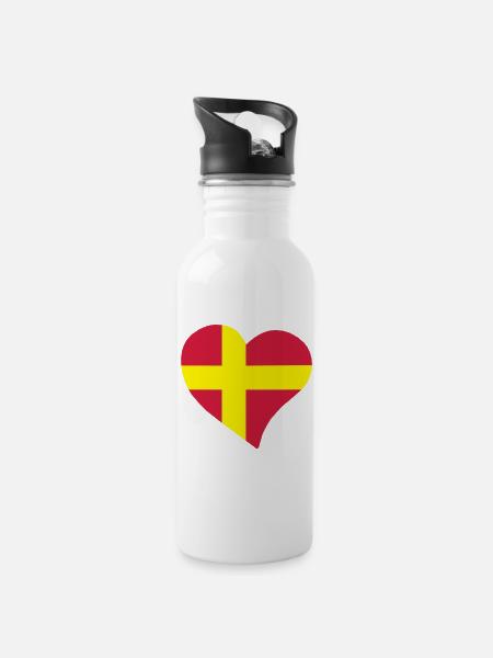herz - Trinkflasche mit integriertem Trinkhalm - Weiß