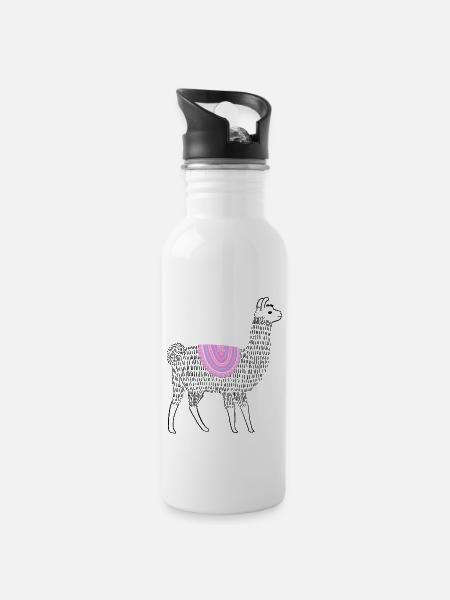 Boho Lama - Trinkflasche mit integriertem Trinkhalm - Weiß