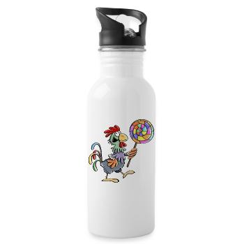 Huhn mit Lolli - Hahn - Henne - Lutscher - Essen - Trinkflasche mit integriertem Trinkhalm - Weiß - Rechts