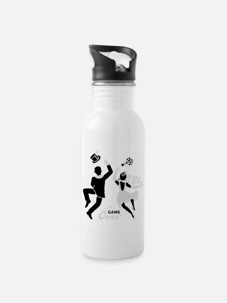Braut - Paar Game over - Trinkflasche mit integriertem Trinkhalm - Weiß