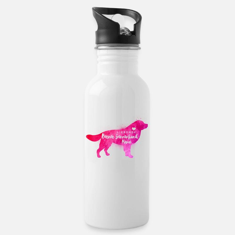 Liebende Berner Sennenhund Mama - Trinkflasche mit integriertem Trinkhalm - Weiß