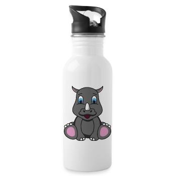 Nashorn Rhinozeros - Trinkflasche mit integriertem Trinkhalm - Weiß - Rechts