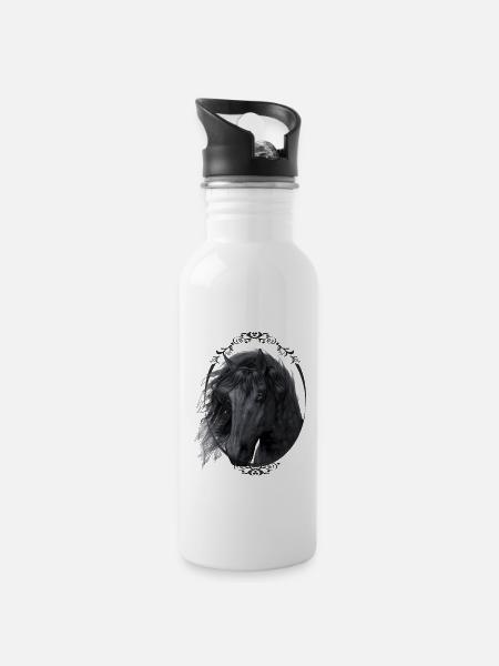 Black Beauty - Trinkflasche mit integriertem Trinkhalm - Weiß