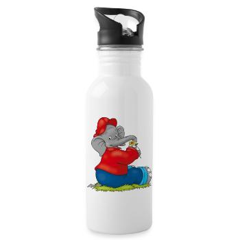 Benjamin Blümchen sitzt auf der Wiese - Trinkflasche mit integriertem Trinkhalm - Weiß - Rechts