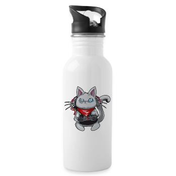 Cat with headphones - playing cat - gamer cat - Water bottle with straw - white - Right