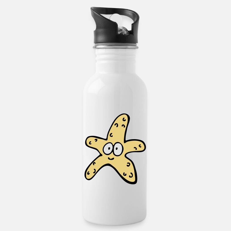 Starfish - Water bottle with straw - white