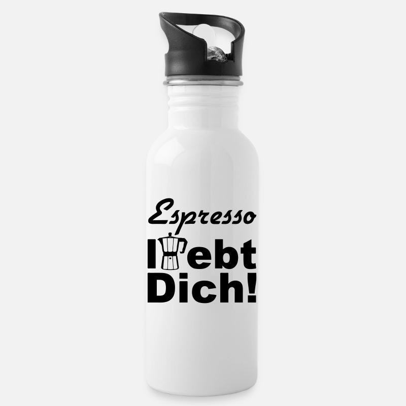 Espresso Kaffee Spruch lustig Geschenk - Trinkflasche mit integriertem Trinkhalm - Weiß