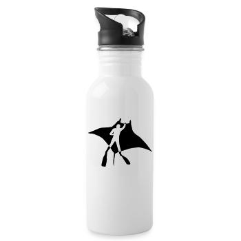 manta ray fish scuba diving dive diver ocean - Water bottle with straw - white - Right