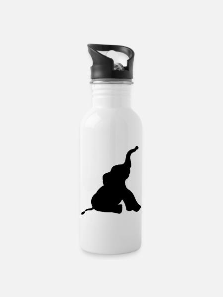 silhouette schatten umriss elefant klein sitzend s - Trinkflasche mit integriertem Trinkhalm - Weiß