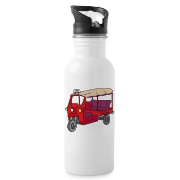 Rote Autorikscha, Tuk-tuk - Trinkflasche mit integriertem Trinkhalm - Weiß - Rechts