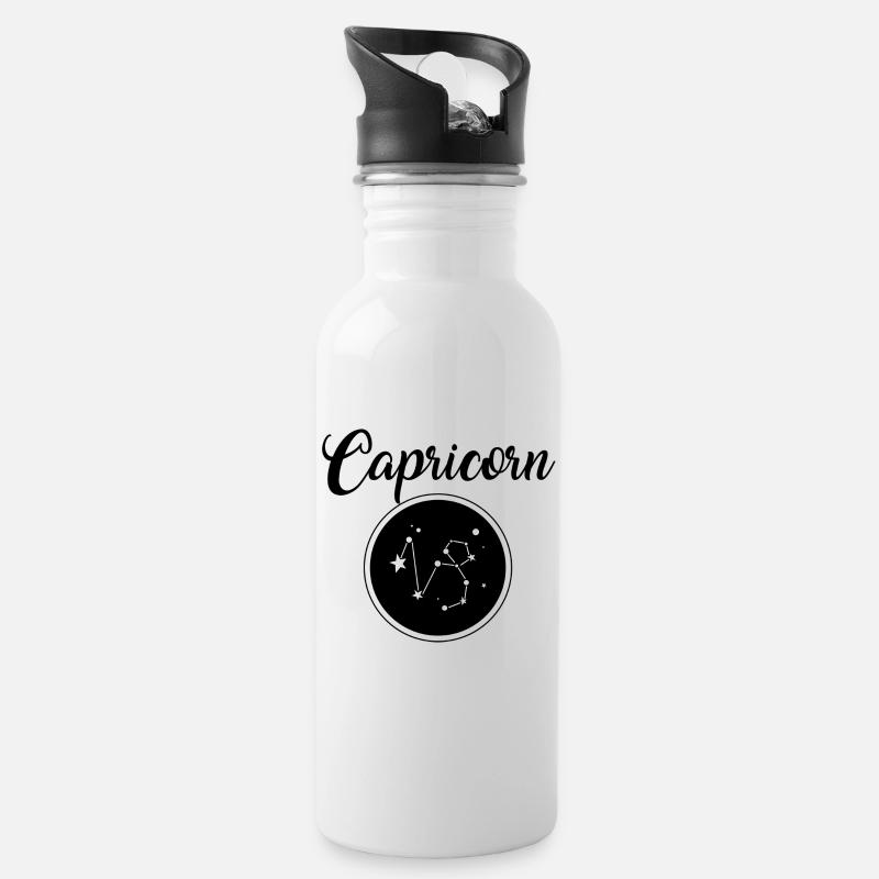 Capricorn Steinbock - Trinkflasche mit integriertem Trinkhalm - Weiß