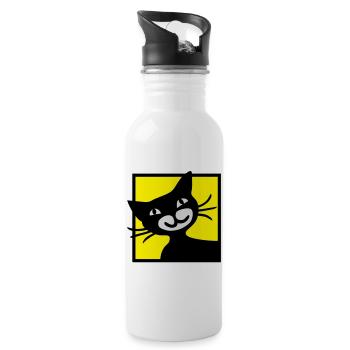 Katze - Trinkflasche mit integriertem Trinkhalm - Weiß - Rechts