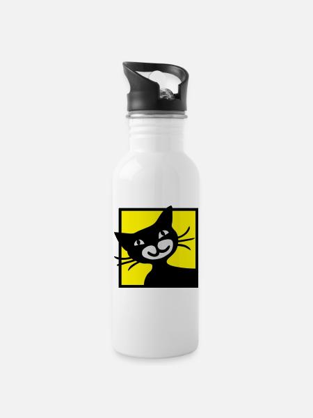 Cat - Water bottle with straw - white