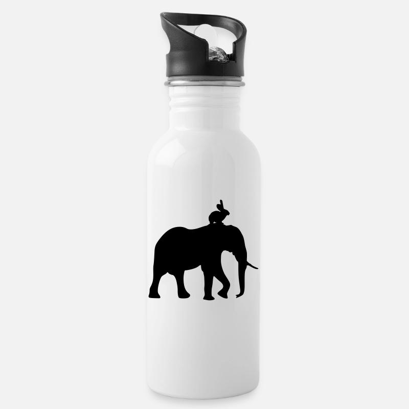 hase elefant - Trinkflasche mit integriertem Trinkhalm - Weiß
