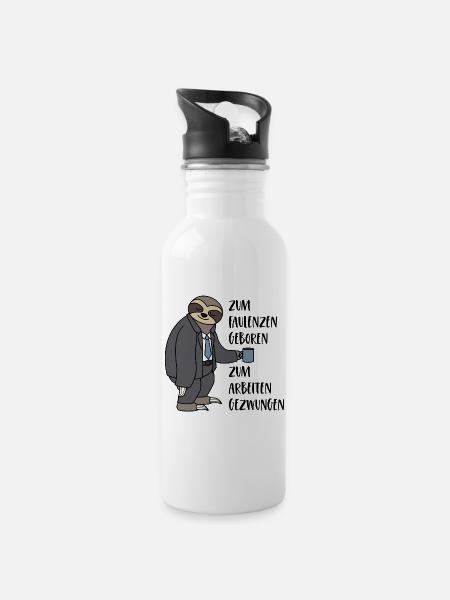 Faultier Zum Faulenzen Geboren Arbeiten Gezwungen - Trinkflasche mit integriertem Trinkhalm - Weiß