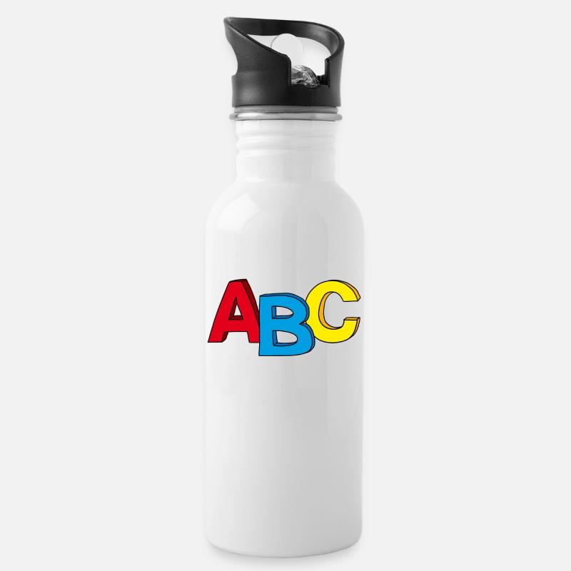 ABC Motiv, ideal zum Schulanfang / Einschulung - Trinkflasche mit integriertem Trinkhalm - Weiß