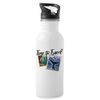 Time To Travel Stamps Gift Idea - Water bottle with straw - white - Right