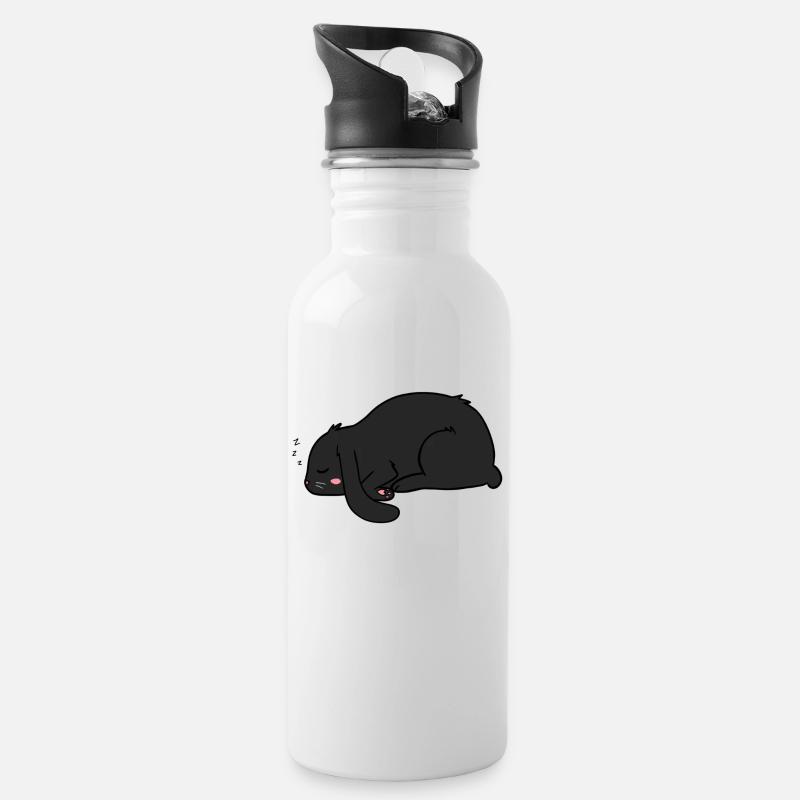 Lapin noir endormi - Gourde avec paille intégrée - blanc