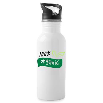 100% Organic Organisch Grün Logo Natur Öko Bio - Trinkflasche mit integriertem Trinkhalm - Weiß - Rechts