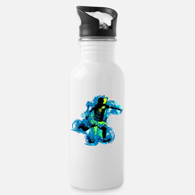 Fussball - Trinkflasche mit integriertem Trinkhalm - Weiß